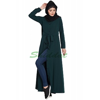 Long Cardigan Abaya- Bottle Green